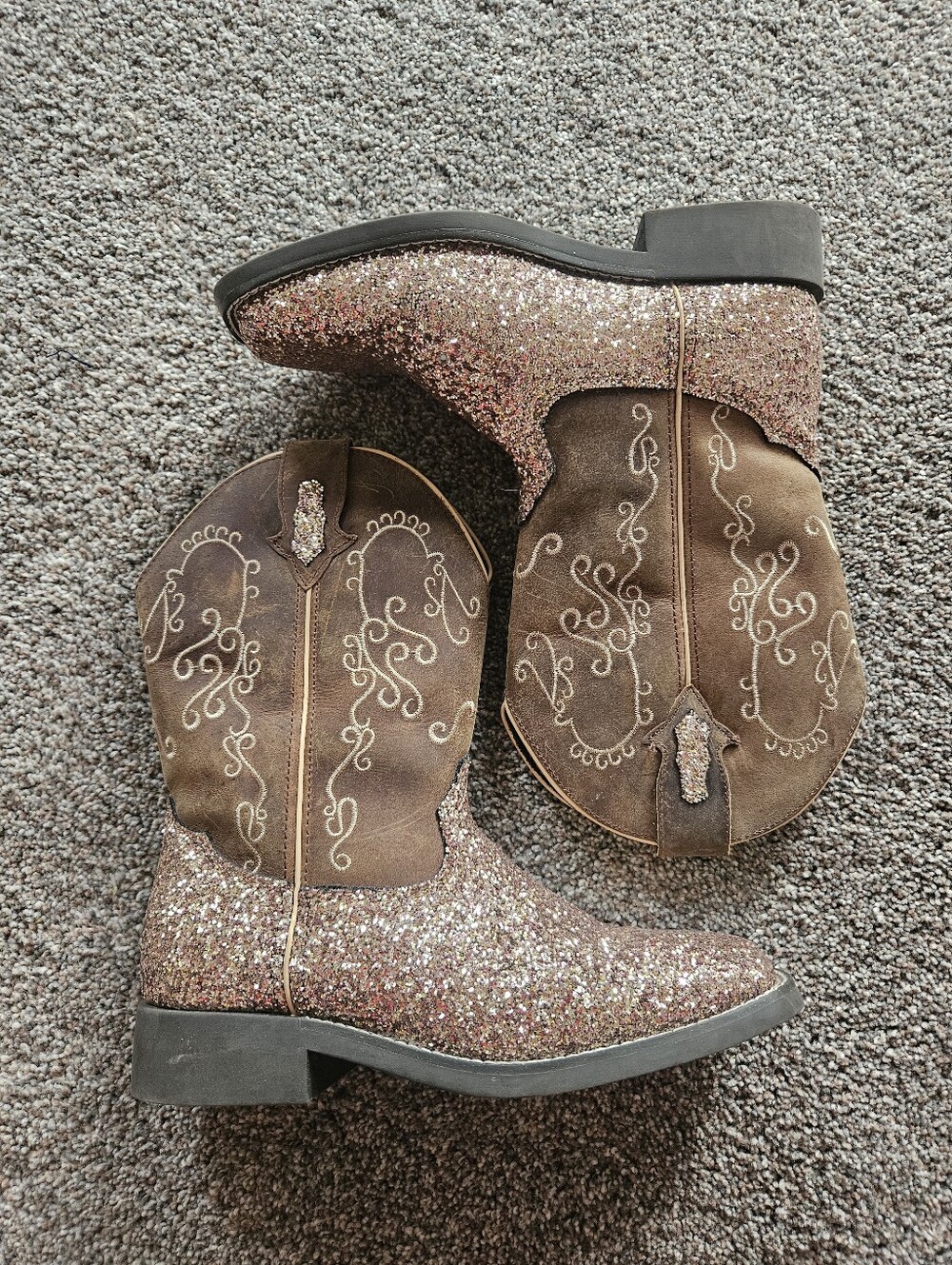 Shyanne Pink Sparkly Plenty Brown Square Toe Boots Size 6 D